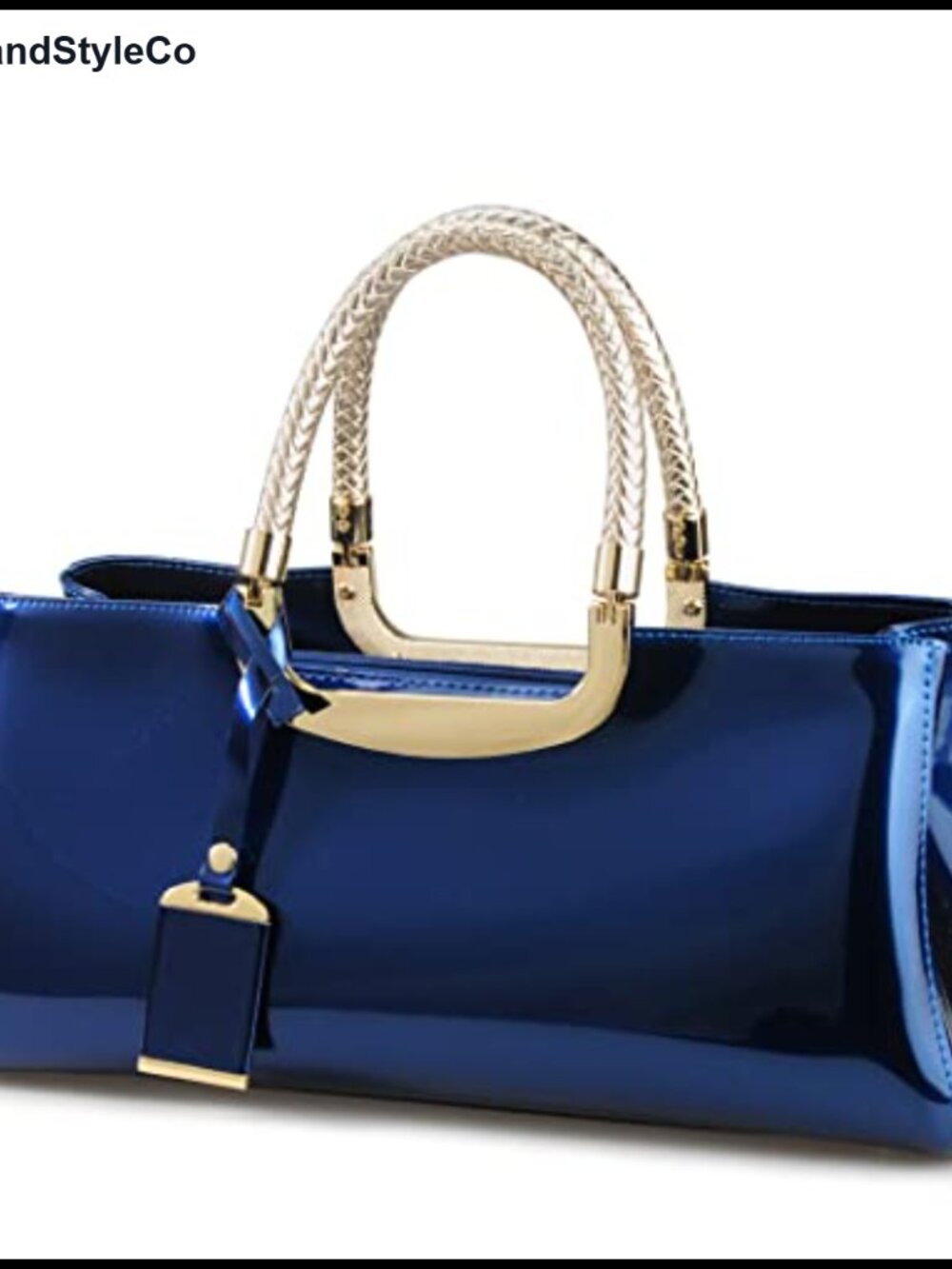 Glossy Faux Patent Leather Structured Satchel Evening Party Purse Removable